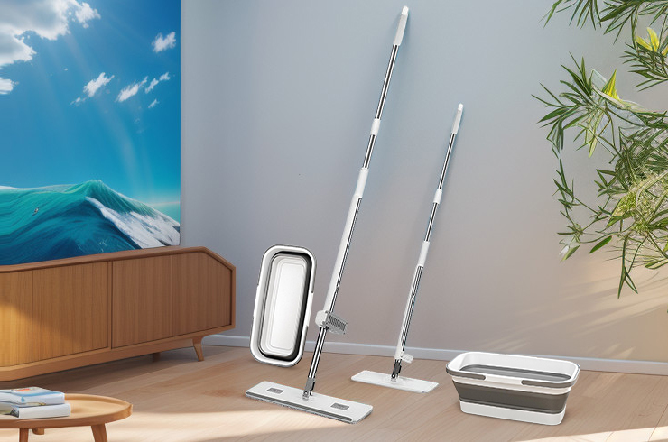 Плоская швабра и складное ведро